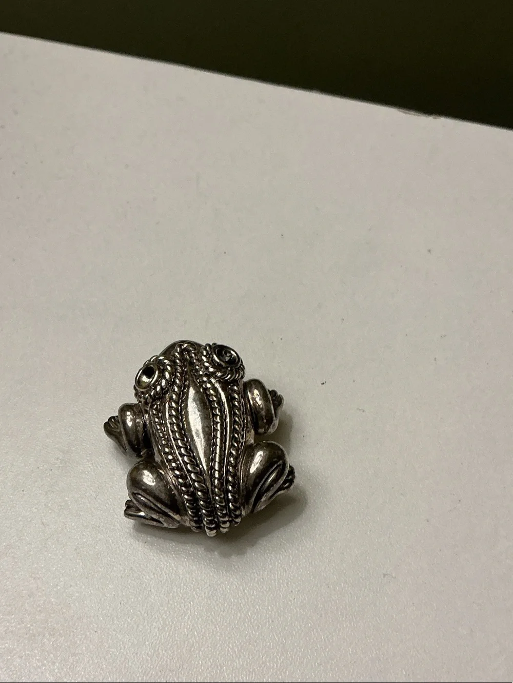 Mexican Silver Hand Crafted Frog Brooch Pendant Set of Two Rhinestones